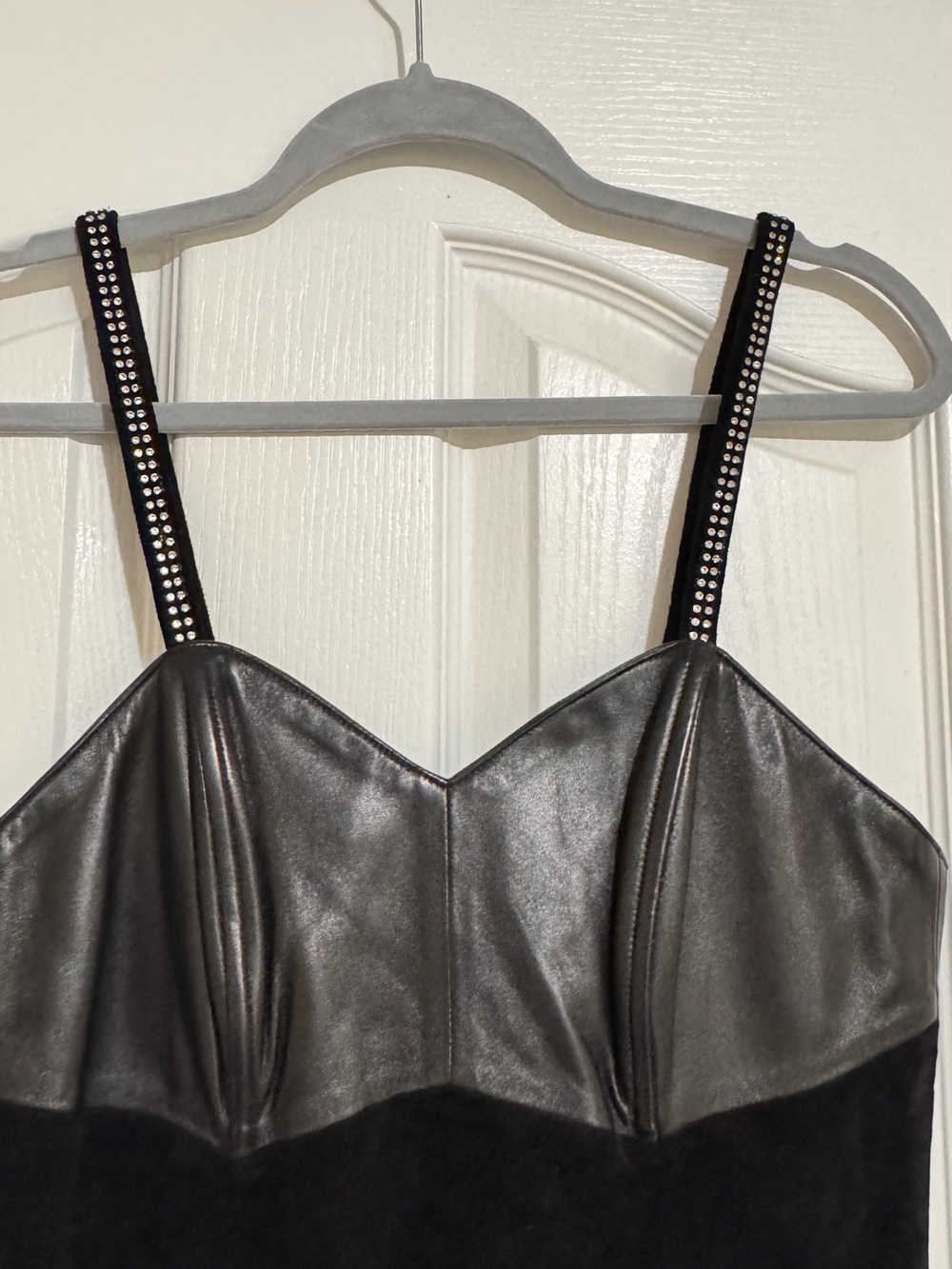 Black Two-Tone Real Leather/Suede Bust Sheath Dress - Picture 3 of 6